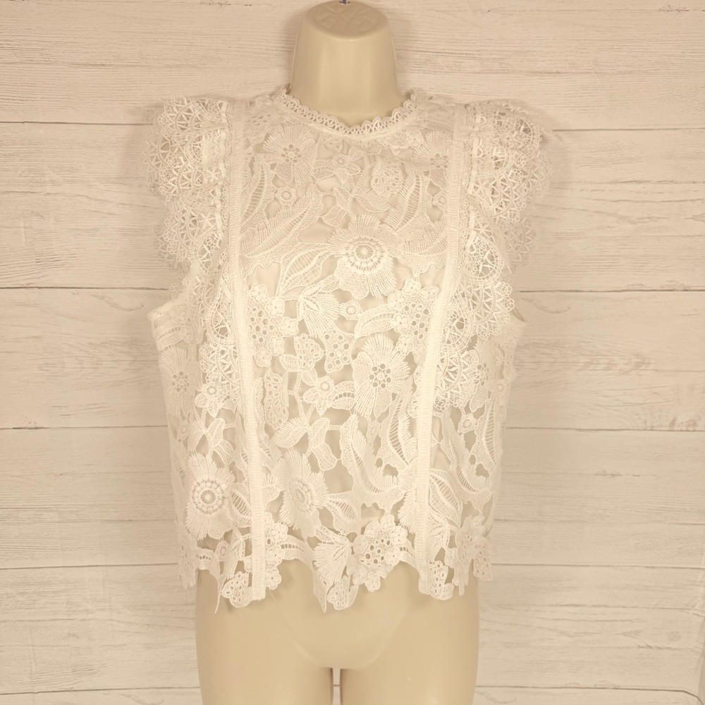Lucy Paris White Lace Coquette Cottage Crop‎ Top Sleeveless L - Picture 2 of 12